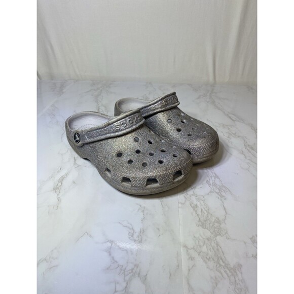 Crocs Classic Glitter Clog Multicolor Silver Kids Size J2 - Picture 1 of 6